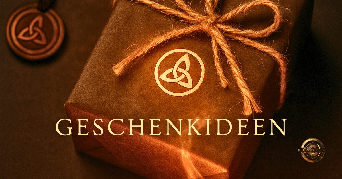 Geschenkideen der Klangschmiede Musik – warme goldene Lichtstimmung, Geschenkbox mit Symbolik und handverpacktem Detail.